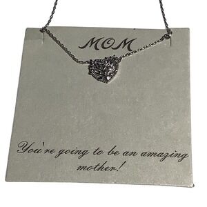 Mom Heart Tree of Life Necklace Women OS Silver Tone Filigree